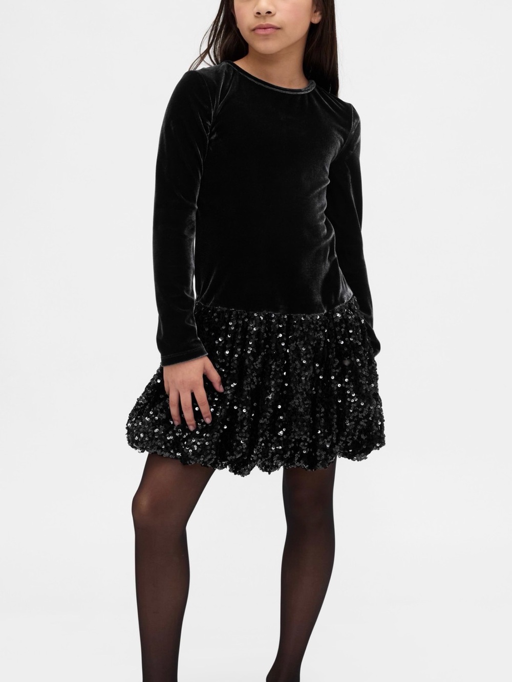 Mix Media Velvet and Sequin Bubble Dress for Girls